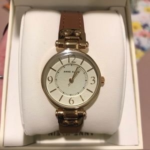 Anne Klein Gold-Tone Leather Strap Watch